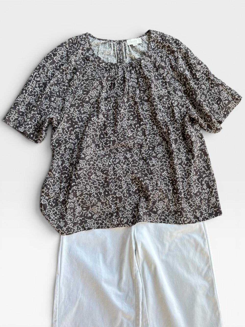 LOFT Outlet Brown Floral Print Peasant Blouse Boho Cottagecore Size L - Picture 8 of 12